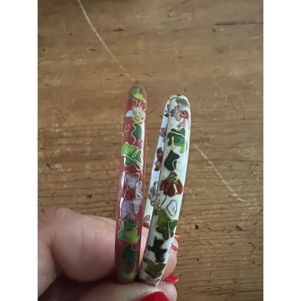 Vintage Cloisonne' Bangles White and red